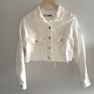Topshop oversized white cropped denim jacket